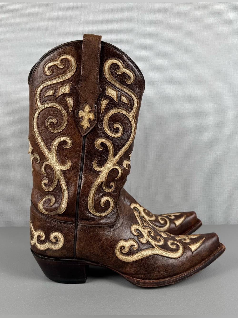 Tony Lama Earth Santa Fe Western Boots Women 8.5 B Brown Leather Snip Toe VF3024